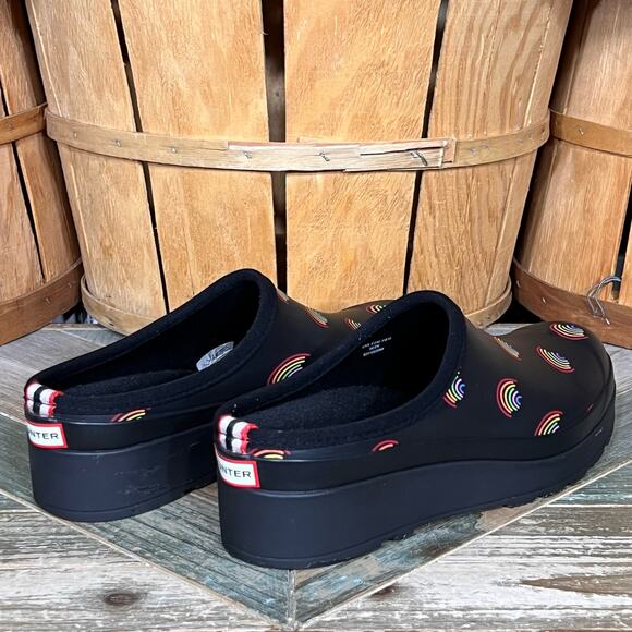 Hunter PLAY Logo Rainbow All Over Print Slip-On Mules Clogs Womens Size 10 - Picture 5 of 11